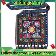 【】Hmong Vintage Chinese National Style Ethnic Shoulder Bag Embroidery Boho Hippie Tassel Tote Messen