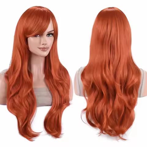 Synthetic Hair Dark Orange Wavy Lolita Cosplay Wig Anime Orihime Inoue Wigs Asuka Langley Soryu Hall