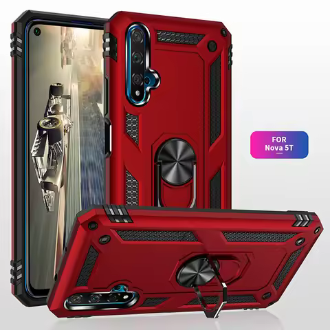 for Huawei Nova 5T Armor Shockproof Case for Huawei Nova 5 T Military Drop Protective Magnet Car Hol