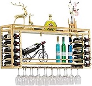 Wine Rack Wine Rack Wall-Mounted Wine Glass Rack 2-Layer Stainless Steel Household Wine Bottle Rack Wine Cabinet With Glass Holder And Shelf For Bars, Homes, Kitchen &amp; Dining,Gold Brushed,10 (Gol