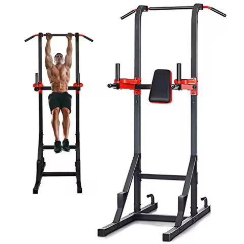 GYMAX Multi-function Power Tower Heavy-duty Pull Up Bar Stand for Pull-ups Push-ups Vertical Knee Le