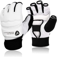 Taekwondo Gloves Men Women Kids Half Finger Leather for Boxing Kickboxing MMA Sparring, Wrist Wraps 