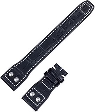 GANYUU For IWC Mark PILOT PORTUGIESER Watch Band 21mm 22mm Genuine Leather Watch Strap Bamboo Grain Rivets Watchbands Silver Buckle (Color : Black Bamboo, Size : 21mm)