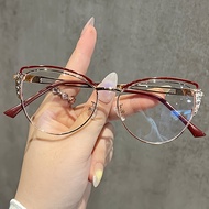 1pc Women's Fashion 2024 Metal Retro Cat-Eye Frame with, Elegant PC Lenses, Full Frame,, Glass Cloth
