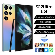 【สามารถเก็บเงินปลายทางได้ + พร้อม】 S22โทรศัพท์ของแท้ S22Ultra 5G หน้าจอเต็มจอ HD ขนาด7.3นิ้ว Hp 12G