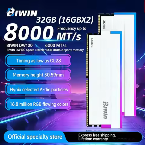 BIWIN Memory DDR5 DW100 32GB 24G×2 6000mhz RAM CL28 RGB M-die XMP/EXPO RAM UDIMM Desktop Internal Me
