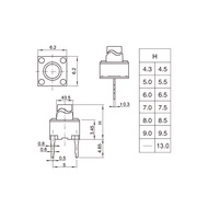 6 * 6 * 8 Tact Switch Medium 2-Pin Vertical Plug-In Straight Plug-In Medium Two-Pin Push Button 6X6X