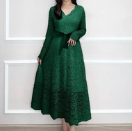 Dress Brukat Simple Lengan Panjang Gaun Sopan Dress Putih Kristen Naik Sidi Pakaian Fashion Dress Wa