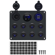8 Gang Toggle Switch Panel Dual USB LED Voltmeter Marine Switch Panel for Boat RV Truck ATV UTV Cara