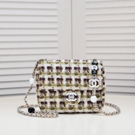 24P Autumn Winter Style:: 2024 The Most 22K Square Fatty Mouth Cover Bag: Tweed Series: Enamel Gold 