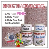 PINK FLAKE • Epoxy Flake Coating Set c/w Painting Toolset • Refurnishing Floor • No Hacking • Waterproofing