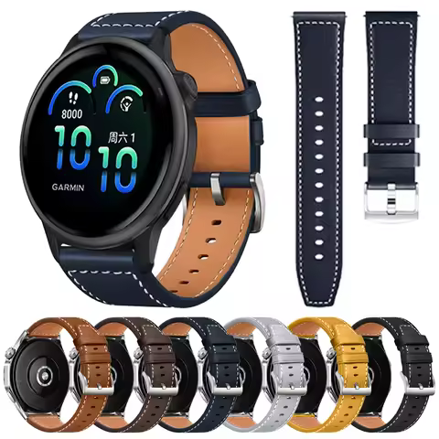 20mm 22mm Leather Sports Watchband For Garmin Active 5 6/Venu4 3 Sq 2 Forerunner 165 265 55 570/255 