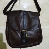 tas pria FOSSIL Estate NS City Dark Brown Leather sling bag kulit