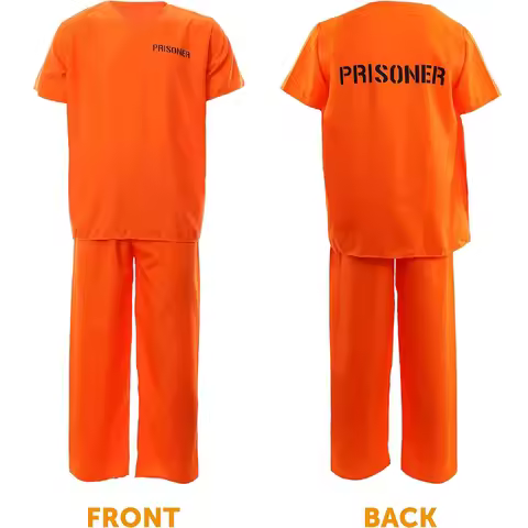 Adult Orange Prisoner Costume Adults Unisex Convict Fancy Dress Outfit Jail Inmate Costume with Shir
