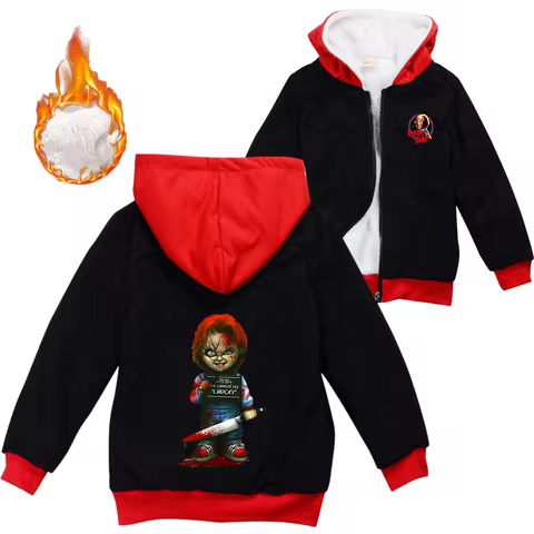 Child's Play Chucky Warm Winter Jacket For Boys Girls with Zipper Children Coat Thicken Hooded Sweat