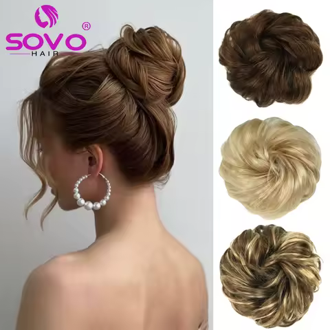 100% Human Hair Bun Real Hair Bun Extensions Natural Hair Brown Hair Messy Rose Bun Wavy Curly Bun H