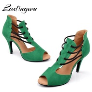 【Exclusive Discount】 Ladingwu Autumn And Winter Dance Boots Woman's Latin Dance Shoes Green Flannel Soft Bottom Ballroom Shoes Dance Salsa Shoes