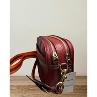 100% Authentic Brand New Coach Pebbled Leather Jes Double Zip Messenger Crossbody Bag C5805 Cherry