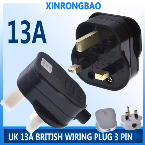 White Black Grounded 250V UK 13A British Wiring Plug 3 Pin Fused BS1363 Adaptor Power Cable Connecto