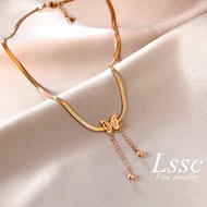Women's Butterfly Tassel Stainless steel Pendant Necklace charm  luxury elegant 18k gold plated snak