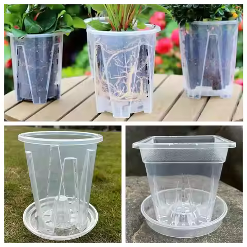 Plastic Transparent Flower Pot Round Square Clear Phalaenopsis Orchid Potted Orchid Pot Accessories