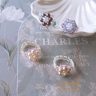 三月新娘的捧花 施華洛世奇水晶珍珠串珠戒指