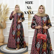 gamis batik wanita / gamis batik jumbo / gamis batik kombinasi polos - merah xxxxl