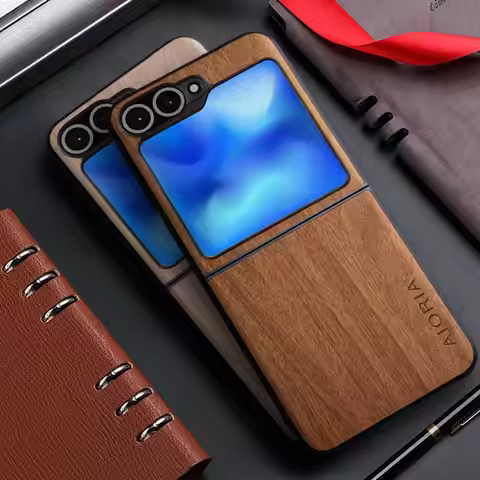 Case for Samsung Galaxy Z Flip 7 FE 6 5 4 3 5G funda bamboo wood pattern PU Leather cover for galaxy