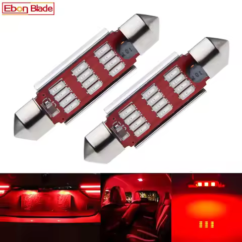 2 x Red Festoon LED Dome Light 31mm 36mm 39mm 41mm 42mm 12SMD CANBUS Car Interior Bulb License Plate