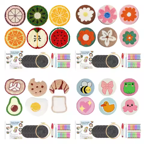 SDOYUNO Fruit Pattern DIY Punch Needle Embroidery Craft Set 6 Pcs Punch Needle Coasters Kit for Begi