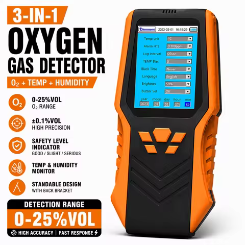 Portable Handheld O2 Detector, 0-30%Vol Oxygen Gas Monitor with 1.5s Fast Response, Temp & Humidity 