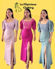 Carnation Maxi Modern Filipiniana Dress – Lace & Neoprene | Wedding & Formal Occasions | Sizes Small