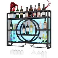 Wine Rack Wall Mounted with Wine Glass Rack Floating Bar Shelves for Liquor Bottles with LED Light L