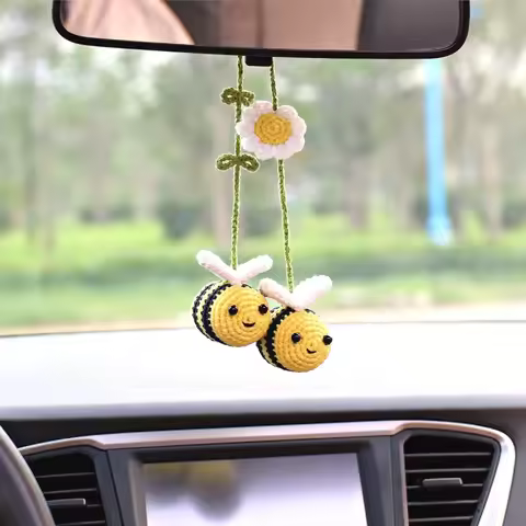 Cute Crochet Bee Car Rearview Mirror Pendant Amigurumi Bumblebee Bag Charm Keychain Handmade Yarn Au