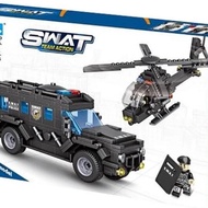LEGO BRICK SWAT TEAM ACTION 2 In 1 TRANSFORM MOBIL DAN HELIKOPTER
