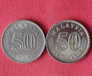 88大型馬來西亞1978.1987年50SEN錢幣（2枚合拍，保真，品相良好）。