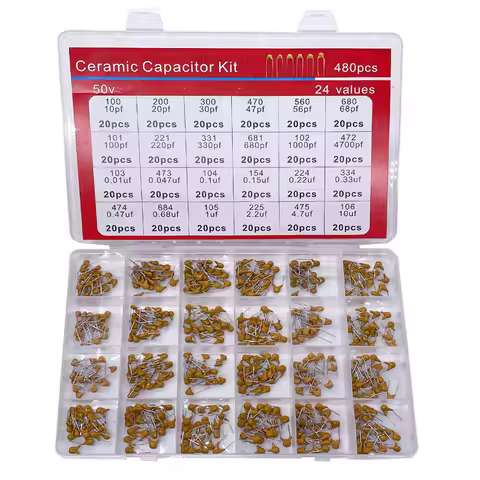 480pcs Ceramic Capacitor Assortment Kit For Guitar Capacitor 24Values 0.1uf-10uf