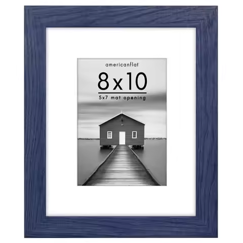 8x10 Picture Frame for 5x7 Photos with Mat Shatter Resistant Glass Distressed Blue Wooden Wall Displ
