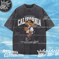 24h Shipping N9THNOVA Retro California Bear Pure Cotton Washed T-Shirt Unisex Style 5