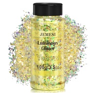 Glow in The Dark Glitter - 100g - Yellow Luminous Glitter, Cosmetic Craft Glitter for Epoxy Resin, B