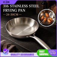 316 Stainless Steel Frying Pan Non Coated Induction Gas Stove Compatible 24/26/28/30cm for Home Use