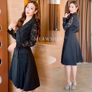 มี4สีค่ะ เดรสสูทคอปกลูกไม้ S-5XL ชุดทำงานผู้หญิง ออกงาน ไปงาน สีดำ ขาว ชมพู Blazer สูทแฟชั่น ชุดสาวอ