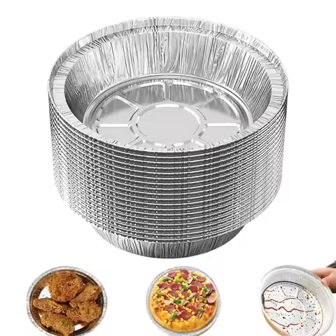 50pcs Aluminum Foil Trays Non-Stick Aluminum Foil Baking Pans Air Fryer Sheets Liners Round Oil-proo