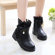 (ส่งจากไทย) รองเท้าบูทเด็กผู้หญิง รองเท้าดรัมเมเยอร์เด็ก ซิปข้าง ประดับโบว์มุข Size 27-37