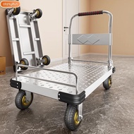 LdgStainless Steel Trolley with Baffle Thickened Trolley Trolley Truck Foldable and Portable Platform Trolley Household