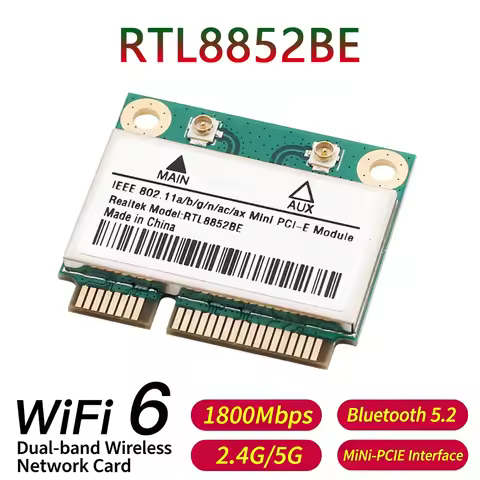 Wifi6 AX1800 Network Card RTL8852BE Mini PCI-E 2.4G/5Ghz Wlan Wireless Bluetooth 5.2 Dual Band 802.1
