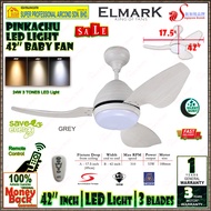 Elmark Ceiling Fan Pinkachu 42 inch Baby Fan with LED Light (3 blades) Remote Control Ceiling Fan Elmark Pinkachu Grey