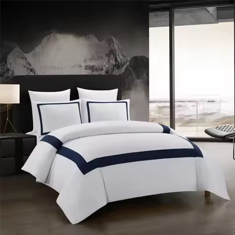 Home Textile 2/3pcs Set Explosive Duvet Set of Hotel Style Blue 5 Stars Hotel Bedding Set Satin Stri