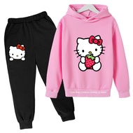 2024 New Hello Kitty hoodie Boys &amp; Girls Sports outdoor cute student jumper hoodie set Fashion anime for teens 4-14 years old