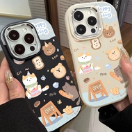 Cute Animal Happy Bakery Phone Case Compatible for IPhone 7 8 Plus 11 13 12 14 15 Pro Max XR X XS Max SE 2020 Metal Frame Anti Drop Silicone Soft Case